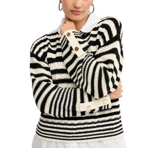 Next Cotton Black Cream Stripe Sweater Women’s Size XL